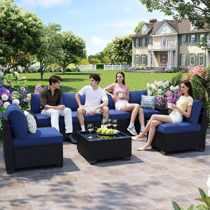 7-Piece Outdoor Patio Furniture Set, 6-Seat All-Weather PE Rattan Wicker Patio Sectional Furniture Set with Coffee Table, 450 Lb Capacity6