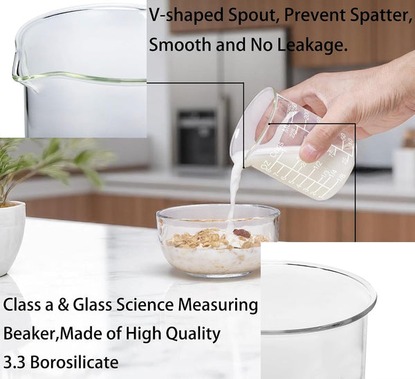 Ackers Etching Scale Glass Measuring Cup Set-V-Shaped Spout，Includes 60Ml(2Oz), 120Ml(4Oz), and 250Ml(8Oz) Glass Measuring Beaker for Kitchen or Restaurant, Easy to Read5