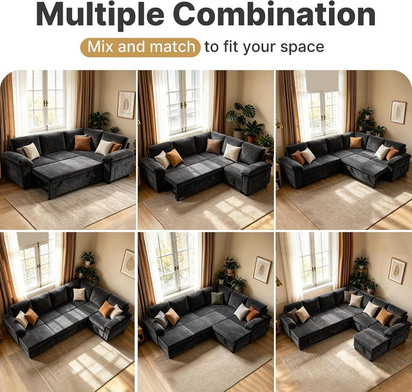 86" L-Shaped Sectional Sleeper Couch, Modular Pull-Out Storage Sofa Bed6