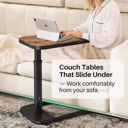 Adjustable Height C-Shaped End Table, 9-Level Side Table with Thickened Metal Rounded Edge, Couch Table Slides under Sofa or Bed, Eating, Working, TV Tray Table for Small Spaces, Brown6