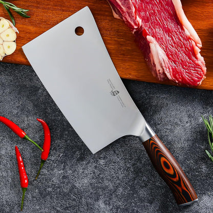Meat Cleaver, 7 Inch Heavy Duty Bone Chopper, High Carbon German Stainless Steel Butcher Knife, Pakkawood Handle Kitchen Chopping Knife with Gift Box - Fiery Phoenix Series8