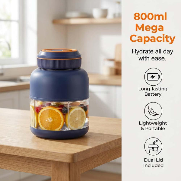 Portable Household Appliances Juicer, Electric Juicer Cup, Cordless Juice Mug with Dual Lid Design, Compact Travel Drinking Cup, Personal Blender for Smoothies, Juice (Navy, 1300 ML)2