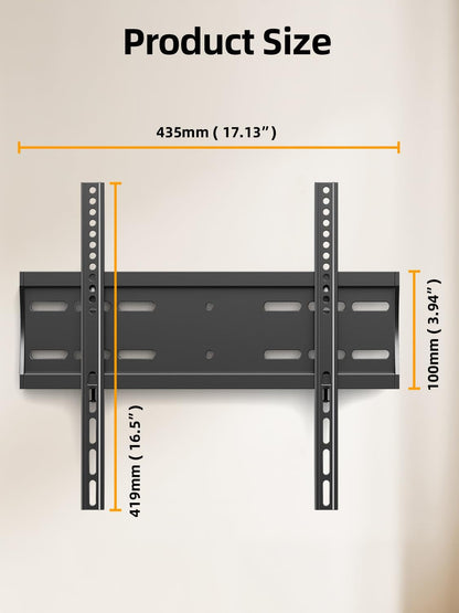 43 50 55 Inch Fixed Low Profile TV Wall Mount for 24-65 Inch LED/LCD & Flat/Curved Tvs, Universal Wall Mount Bracket with Safe Lock, Max VESA 400X400Mm, up to 99Lbs & 16 '' Stud8