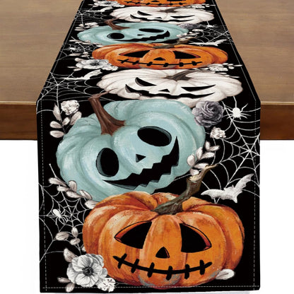 Spooky Pumpkin Halloween Table Runner 13X90 Inch, Long Spider Web Runner for Table Kitchen Dinning Table Decor for Home Farmhouse Party Fall Festival Decor1