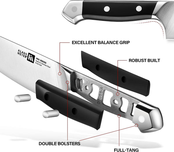 PRO 11-Piece Kitchen Knife Set with Walnut Wood Block | German Steel, R-Slope Bolster, 56±2 HRC, Heavy Endcap, Ergonomic Grip, Rust Resistant, Ideal Gift for Housewarming&Weddings8