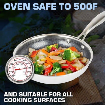 Geoclad Ceramic Hybrid Non-Stick 8" Fry Pan – Stainless Steel Sear Surface, Geometric Pattern, Tri-Ply Clad Body, Pfoa-Free, Dk Gray/Ss4