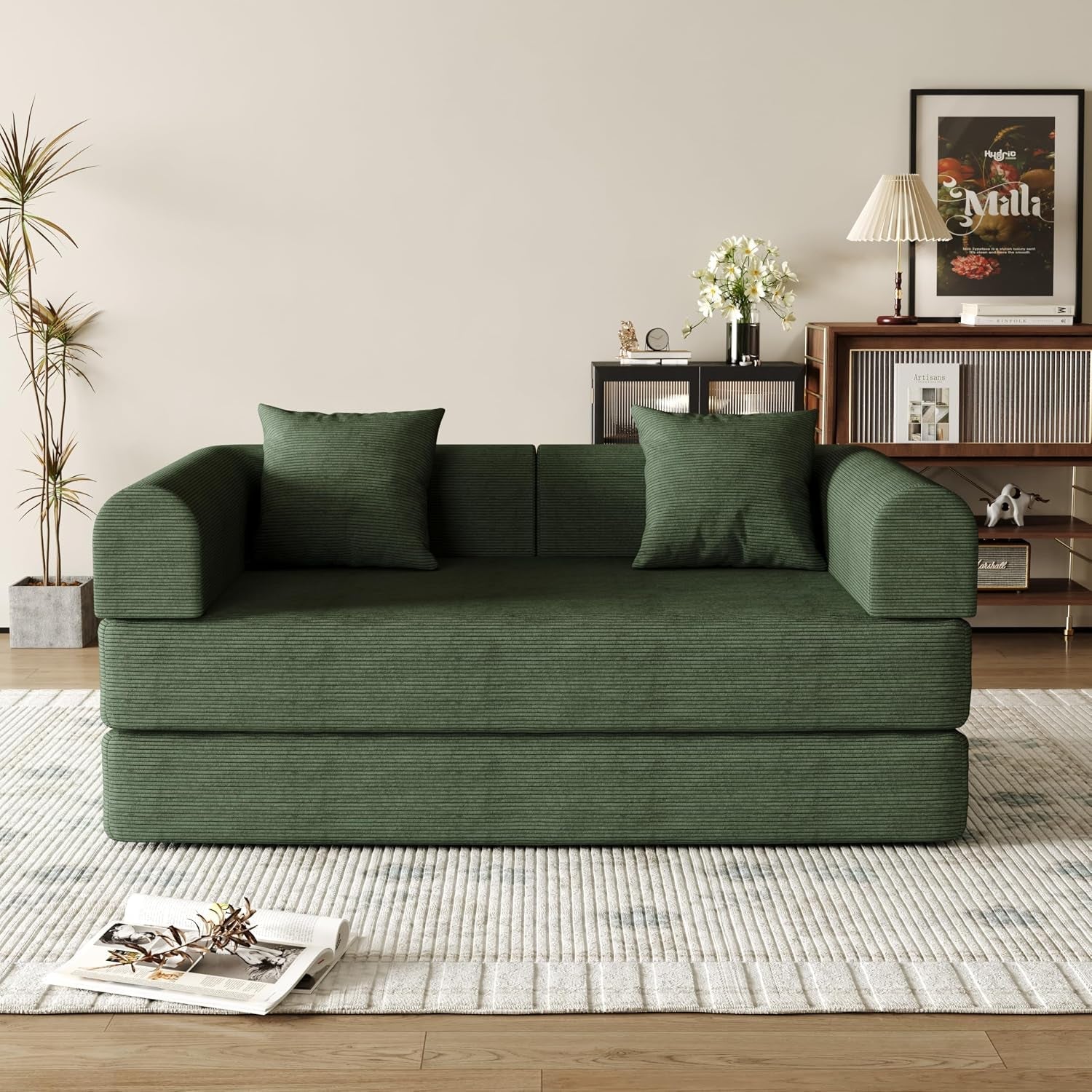 59-convertible-compressed-corduroy-folding-cloud-sofa-bed-modern-boneless-pull-out-loveseat-sleeper-in-a-box-4-in-1-floor-mattress-futon-cloud-couch-no-assembly-needed-green-2-pillows-queen