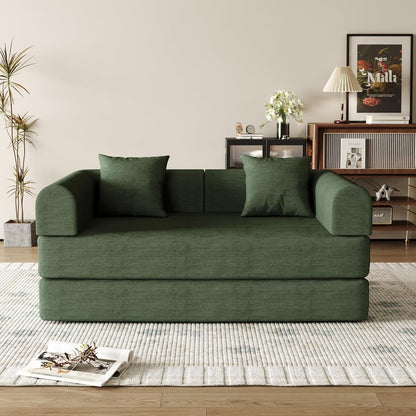 59'' Convertible Compressed Corduroy Folding Cloud Sofa Bed, Modern Boneless Pull Out Loveseat Sleeper in a Box, 4 in 1 Floor Mattress Futon Cloud Couch, No Assembly Needed, Green, 2 Pillows, Queen9