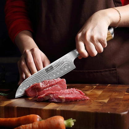 Damascus Santoku Knife 7", Sharp Chef Knife, Ergonomic Wood Handle6