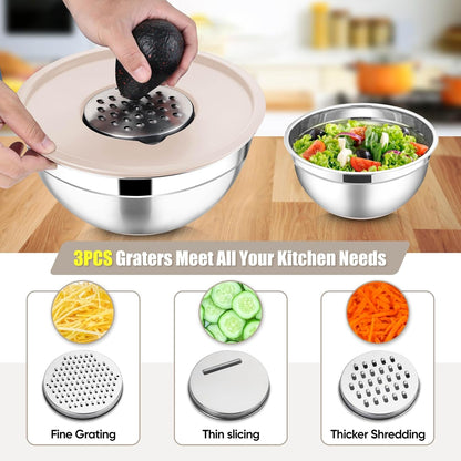 Stainless Steel Mixing Bowls with Lids Set, 5-Piece, Khaki5