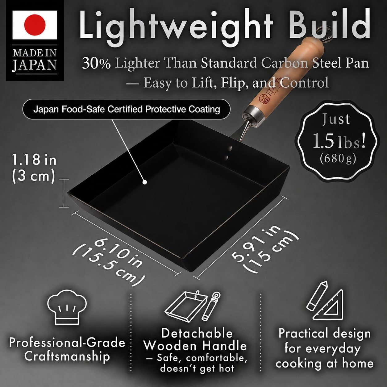 tamagoyaki-carbon-steel-pan-made-in-japan-nonstick-even-heating-30-lighter-design-japanese-egg-pan-with-detachable-wooden-handle-for-bento-breakfast-everyday-cooking