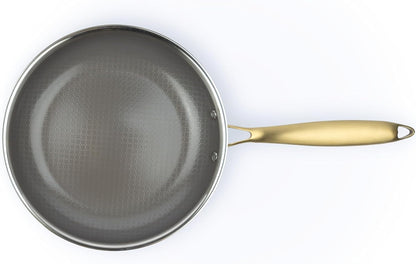 Geoclad Ceramic Hybrid Non-Stick 10" Fry Pan – Stainless Steel Sear Surface, Geometric Pattern, Tri-Ply Clad Body, Pfoa-Free, Coffee Gray/Gold2