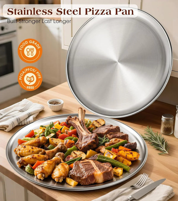 Stainless Steel Pizza Pan 16 Inch, Pizza Pan for Oven, Steel Pizza Tray, Thick round Pizza Plate Pizza Baking Sheet, Easy Clean & Dishwasher Safe, Set of 13