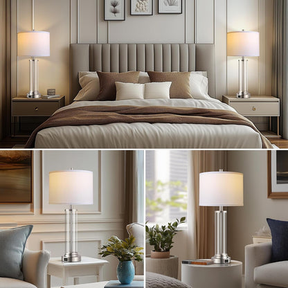 Glass Table Lamps Set of 2, Modern Silver Dimmable beside Lamps for Bedroom8