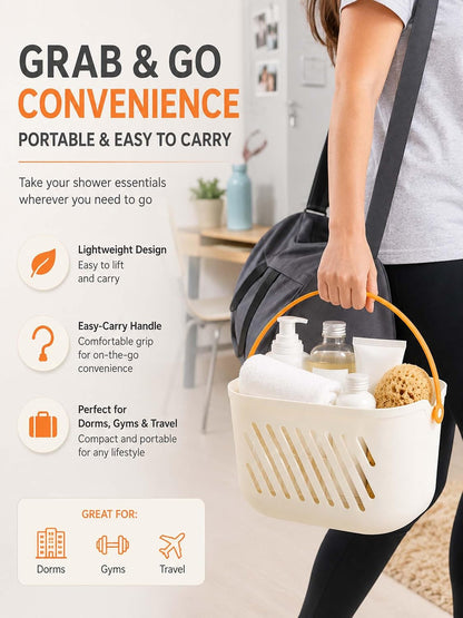 Plastic Hanging Shower Caddy, 2026 New Portable Shower Caddy Hanging Shower Basket Organizer with Hook, Lightweight Bathroom Storage Tote for Dorm, Gym, Travel & College Essentials (Grey)4