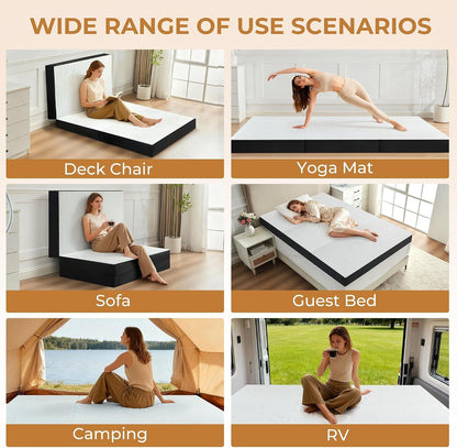 4 Inch Trifold Mattress, Twin Size Foldable Memory Foam Mattress with Viscose Derived from Bamboo Washable Cover, Folding Mattress Topper Floor Bed for Camping, Guest, RV, Ventilated3