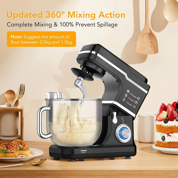 7.5 QT Stand Food Mixer, 10-Speed Tilt Head 3 In-1 Kitchen Electric Mixer with Stainless Steel Bowl, Egg Whisk, Dough Hook, Beater, Splash Guard, Compact Dough Mixer for Home Cooks, Black5