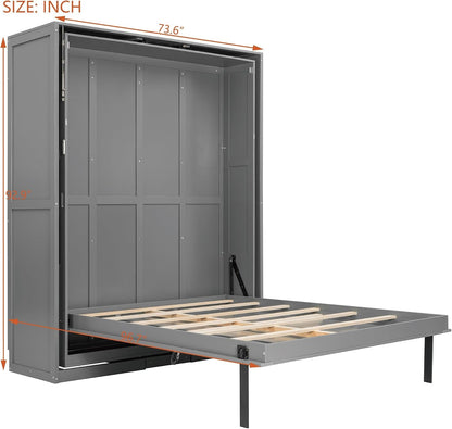 Rotating Queen Murphy Bed with Hidden Storage Racks, Space-Saving Multifunctional Wall Bed for Home Office & Small Rooms (Gray#62)3