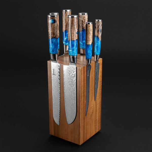 SENKEN Rotating Magnetic Knife Block without Knives, Natural Acacia Hardwood - 360 Degrees Rotation - Ultra Strong Neodymium Magnets, Universal Knife Holder & Storage (Rotating Magnetic Block)1