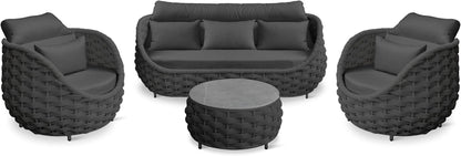 Woven Rope Patio Furniture Set: 4 Pieces Aluminum Outdoor Conversation Sofa Set Assembled - Modern Couch Set Cushioned - All Weather Metal Porch Seating for 5 Person Deck Garden Hotel, Dark Gray8