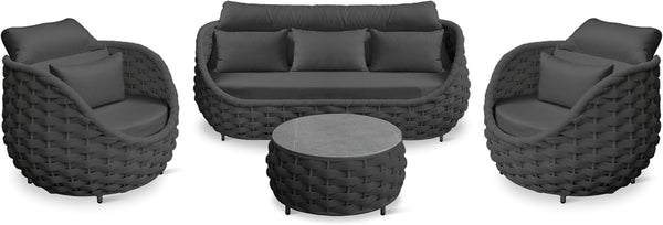 Woven Rope Patio Furniture Set: 4 Pieces Aluminum Outdoor Conversation Sofa Set Assembled - Modern Couch Set Cushioned - All Weather Metal Porch Seating for 5 Person Deck Garden Hotel, Dark Gray8