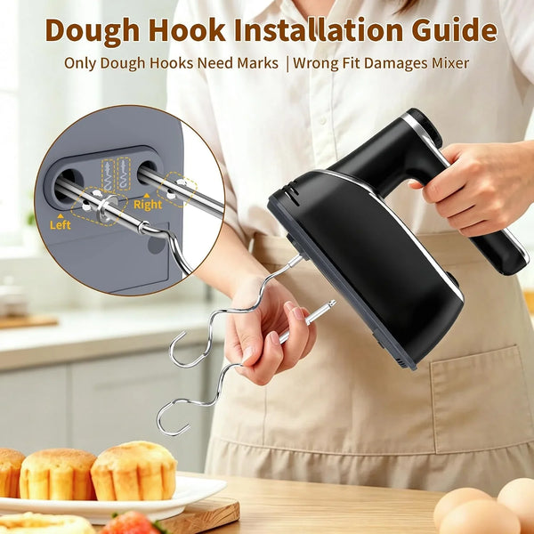 Cordless Electric Hand Mixer, 12-Speed with Storage Case, Black | Rechargeable, Eject Button, LED, Self-Stand, 6×304 Stainless Attachment, Overheat Protection, Quiet for Baking Dough Cake Egg9