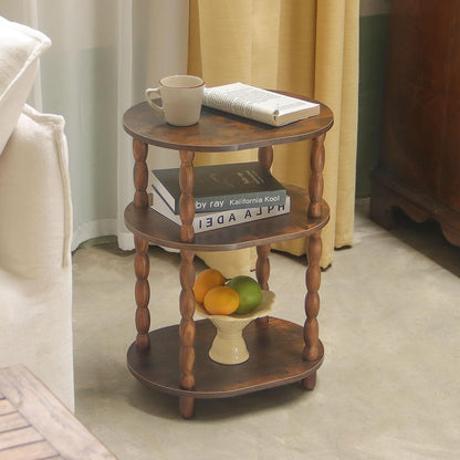 Side Table, 3-Tier Small End Table, Modern Oval Night Stand Accent Table for Living Room, Bedroom, Rustic Brown8