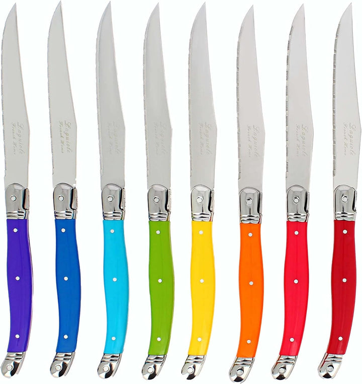 Set of 8 Laguiole Steak Knives, Rainbow Colors