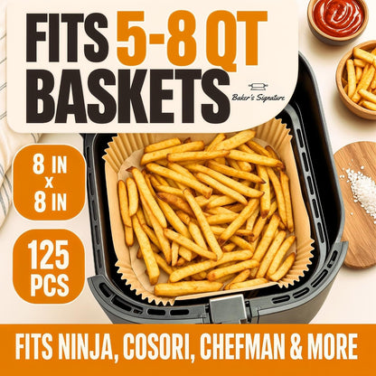 Air Fryer Paper Liners, 125Pcs Air Fryer Disposable Liners | Non-Stick and Oil Proof for Easy Cleanup, 8" Square for 5-8 Qt Basket by7