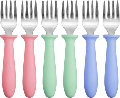 6-Pack Toddler Forks, 18/8 Stainless Steel with Plastic Handles | Rounded Tines, Mouth Guard Design, Easy-Grip Size, for Self-Feeding Kids1
