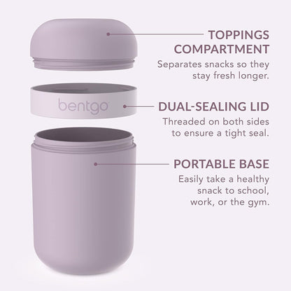 Bentgo Snack Cup, Leak-Proof Snack Container with Toppings Compartment | Dual-Sealing Lid, Airtight, Microwave-Safe Base, Freezer & Top-Rack Dishwasher-Safe (Orchid)4