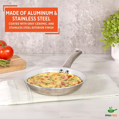 8 in 2 Ply Aluminum Gray Ceramic Fry Pan with Stainless Steel Handle | 2 Ply Construction with Induction and Oven Use, Ideal for Pan Frying and Sautéing4