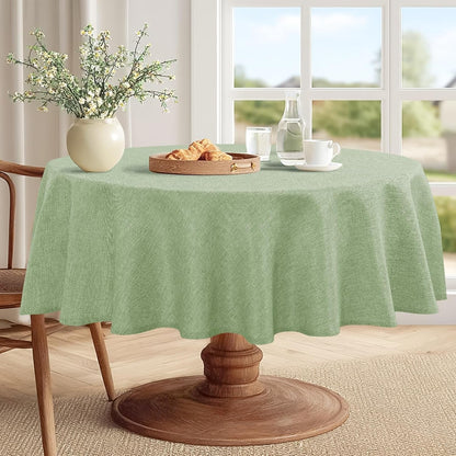 round Table Cloth Faux Linen Farmhouse Tablecloth Wrinkle and Stain Resistant Decorative Fabric Table Cover for Kitchen, Dining Room, Parties and Camping, Sage Green, 108 Inch Round2