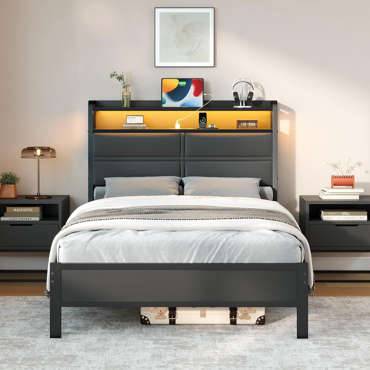 twin-bed-frame-with-led-lights-and-charging-station-dark-grey