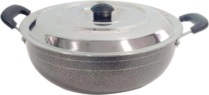 Kadai Wok Pan Stir Fry Skillet with SS Lid for Healthy Cooking Nonstick Kadhai Heat Resistant Handle Ideal for Stir Frying and Deep Frying with Apple Cutter Combo Set7