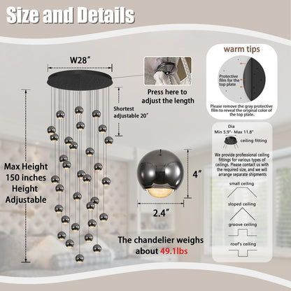 Modern Chandeliers for High Ceiling LED Dimmable Globe Chandeliers Large Pendant Light for Entrance Hallway Foyer Staircase4