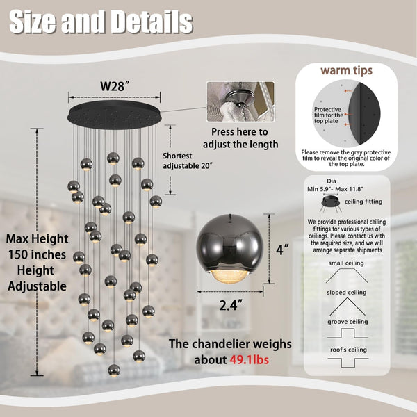 Modern Chandeliers for High Ceiling LED Dimmable Globe Chandeliers Large Pendant Light for Entrance Hallway Foyer Staircase4