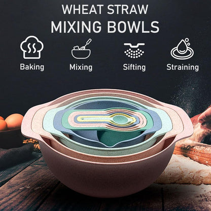 Mixing Bowls, Nesting Baking Bowls with Colander & Fine Mesh (Wheat-10Pcs)8