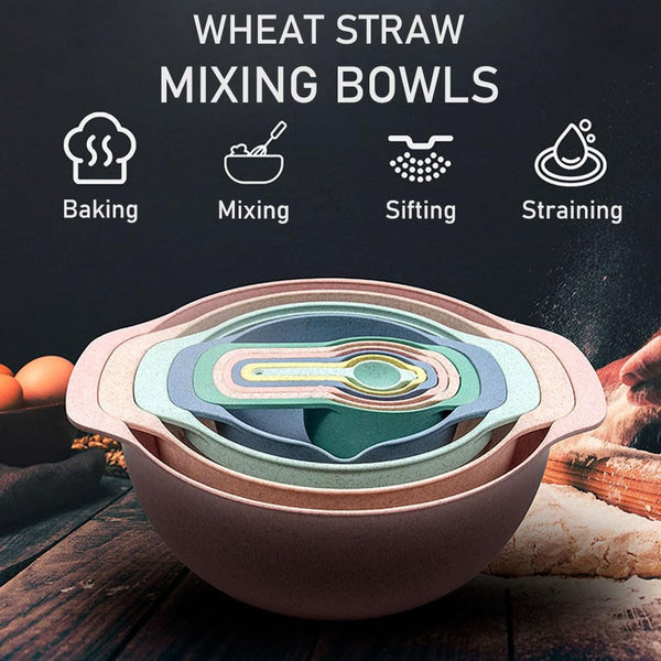 Mixing Bowls, Nesting Baking Bowls with Colander & Fine Mesh (Wheat-10Pcs)8