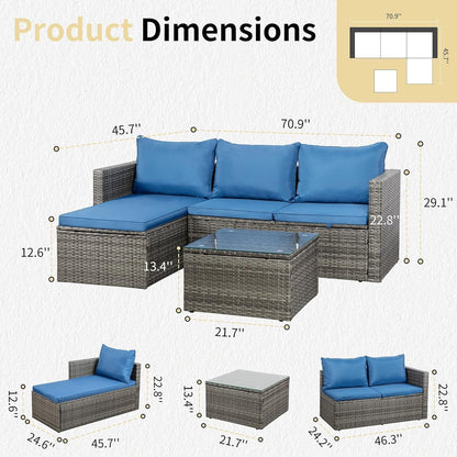 4-Piece Blue PE Wicker Patio Set, 43" Propane Fire Pit Table2