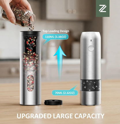 Rechargeable Electric Salt and Pepper Grinder Set with USB-C Charging Base, Stainless Steel Automatic Salt and Pepper Shakers, Adjustable Coarseness, LED Light, Large Capacity, Kitchen Gift3
