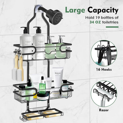 Shower Caddy Hanging, over Head Shower Caddy Shower Storage Rack Basket with Hooks for Razor and Sponge Rustproof, No Drilling, Accessories for Bathroom and Kitchen, Black22