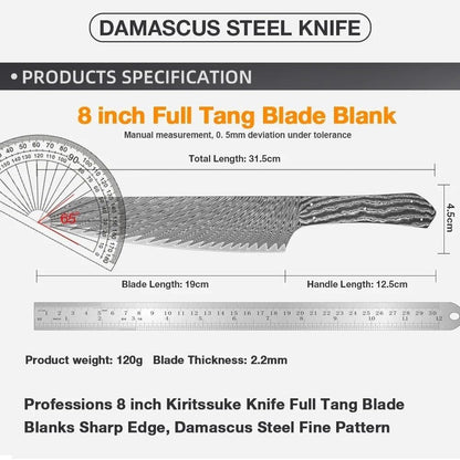 Meat Cleaver, 8 Inch Damascus Steel Blank Blade Handmade DIY Making Mater Full Tang Integral Damascus Blade Heat-Treated Ultra-Sharp Edges2