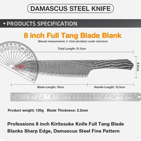 Meat Cleaver, 8 Inch Damascus Steel Blank Blade Handmade DIY Making Mater Full Tang Integral Damascus Blade Heat-Treated Ultra-Sharp Edges2