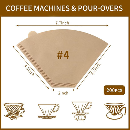 200 Count Coffee Filters #4, Cone Coffee Filter 8-12 Cup, Natural | Unbleached Natural，Cone Coffee Filters2