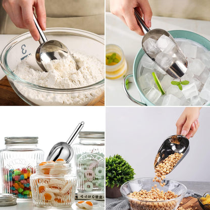Metal Ice Scoop 6 Oz，Kitchen Ice Scooper for Ice Maker, Small Food Scoops for Bar Party Wedding Pet Dog Food, Stainless Steel Silver3