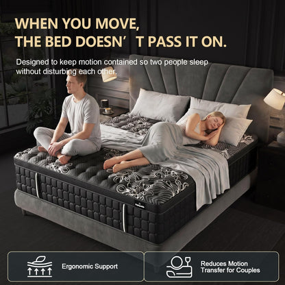 Queen Mattress 14 Inch Hybrid, Cooling-Gel Foam & Pocket Springs, Medium Firm with Edge Support – 365-Night Trial, Bed in a Box5