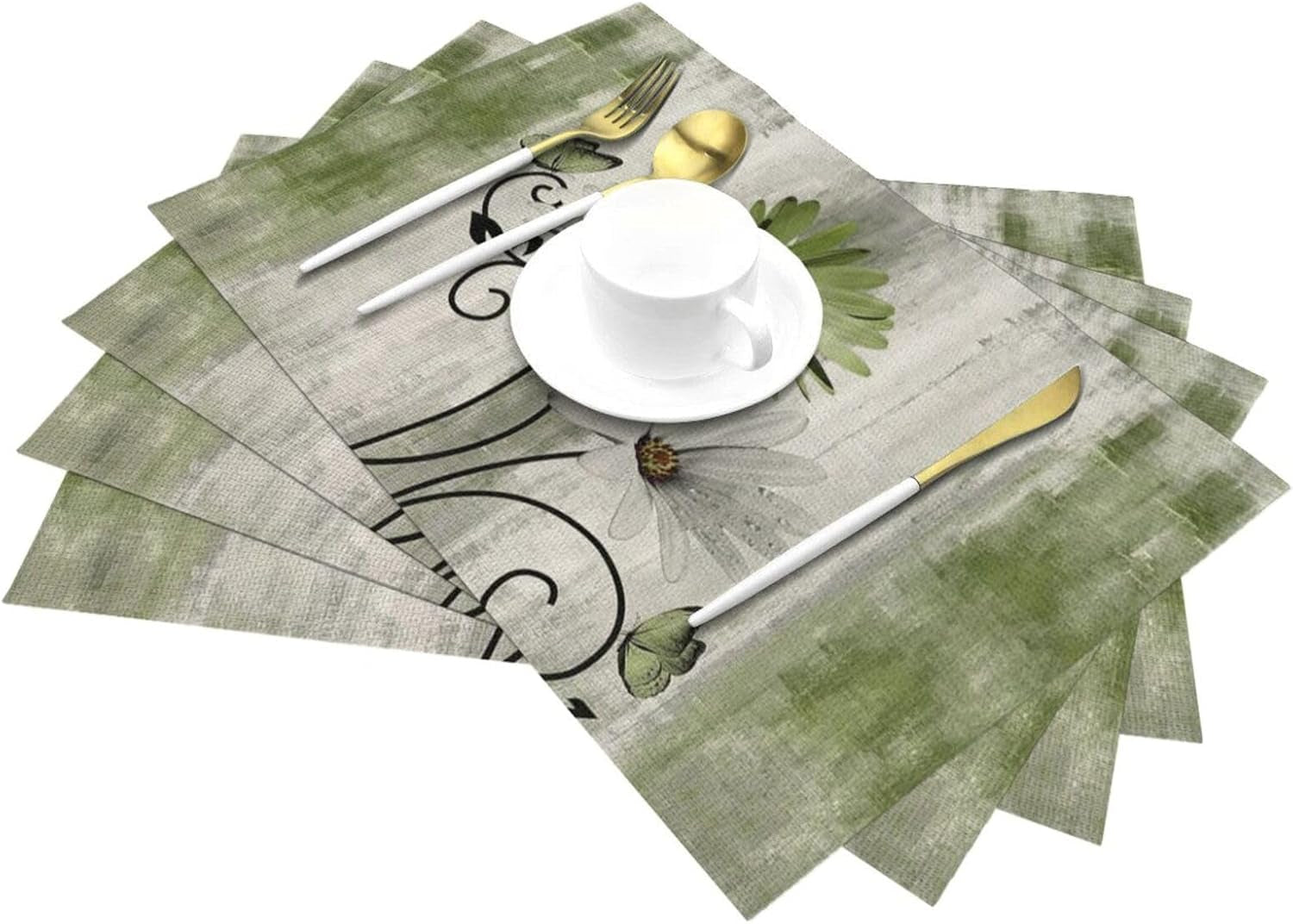 floral-place-mats-set-of-4-12x18-inches-rustic-sage-green-daisy-flower-decorative-placemats-rectangle-floral-linen-table-mats-for-party-home-kitchen-dining-table-decoration