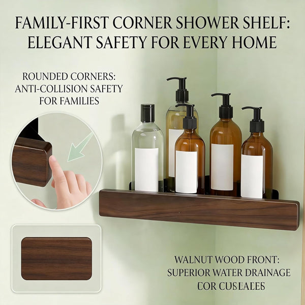 Corner Shelf 1 Pack, Solid Wood Triangle Wall Mounted Shelf, Adhesive or Screws, No Drill or Permanent Mount, Shower Storage for Bathroom Kitchen, Rust Proof BPA Free3