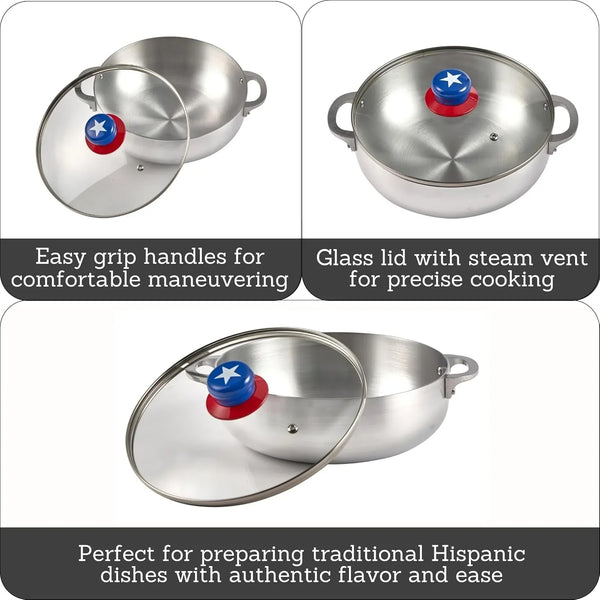3.2 Qt Boricua Polished Aluminum Caldero with Glass Lid | Boriqua Inspired Design, Ideal for Rice and Stews, Great for Daily Hispanic Cooking4